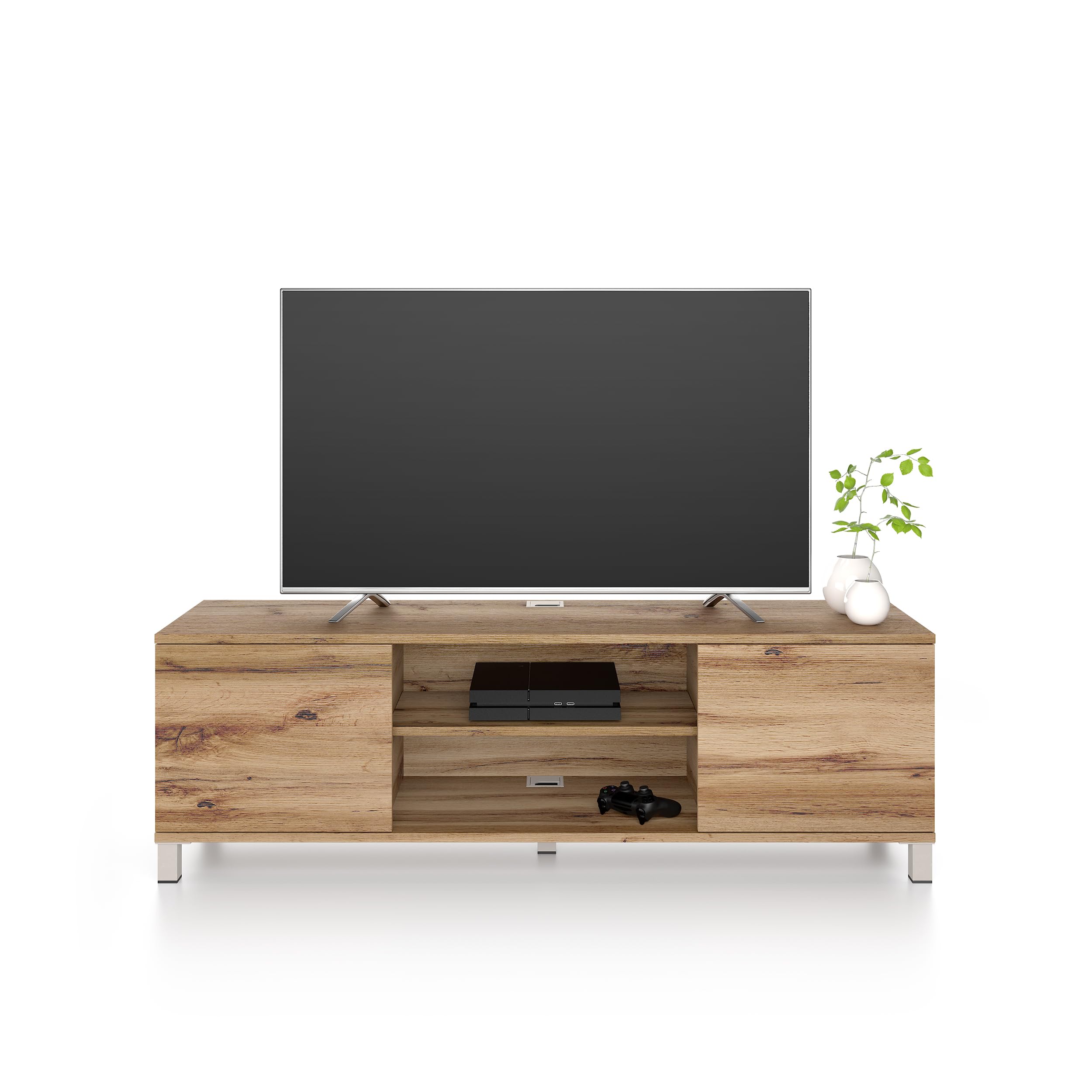 Mobili Fiver, Mobile Porta Tv Rachele, Rovere Rustico, 150 cmx42 cmx48 cm, Mobile Tv moderno per tv fino a 65'', Made in Italy