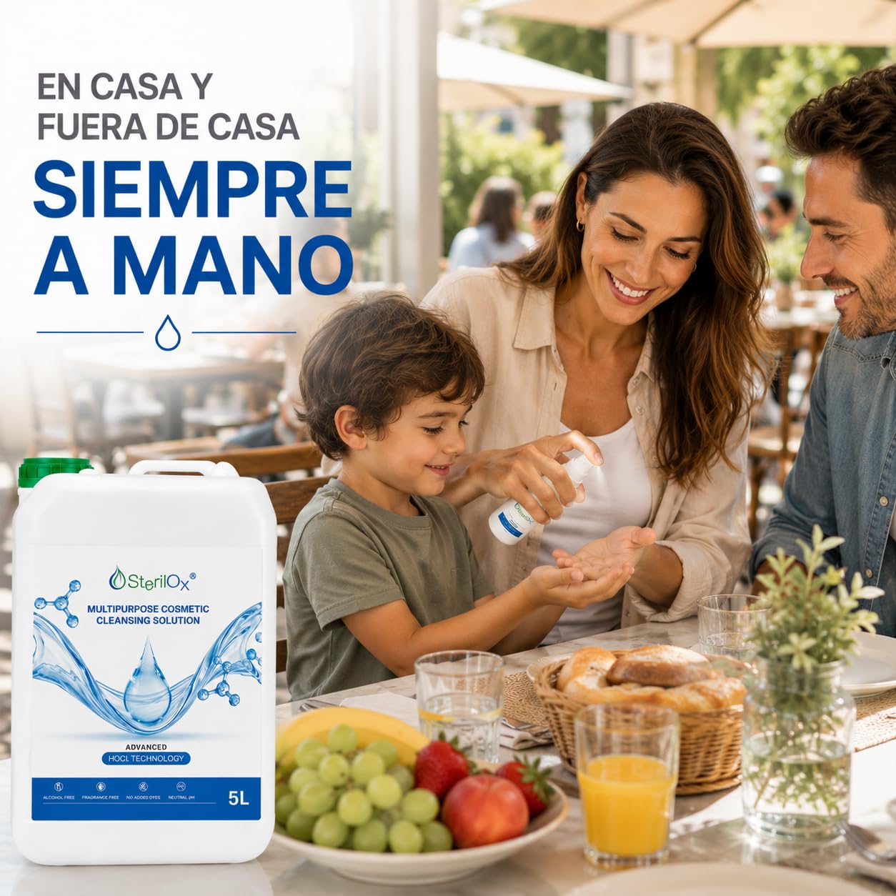 Opieka nad Skórą z Kwasem Podchlorynowym HOCl 5L Bez Alkoholu | Delikatna pielęgnacja wrażliwej skóry. Bezalkoholowy, oszczędny format 5 l do ładowania.