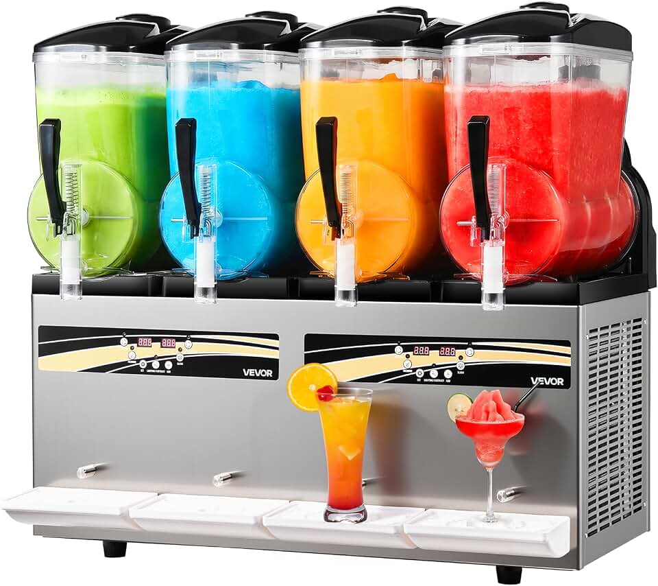 VEVOR Slushie Machine, 12L/3.17Gal x 4 Tank Commercial Slushy Maker, Frozen Drink Maker with Self-Cleaning, Margarita Machine for Restaurants Bars Party for Slushie, Margaritas, Milkshake & More
