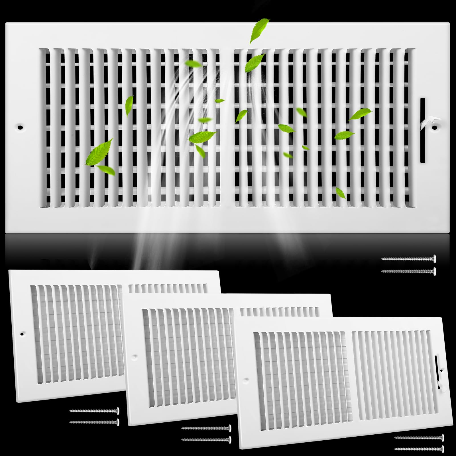 4 Pcs Air Ceiling Vent Cover Grille 14"W x 6"H Duct Opening Size, 2 Way Steel Grille Register with Adjustable Damper for Ceiling Wall HVAC Heat Cold