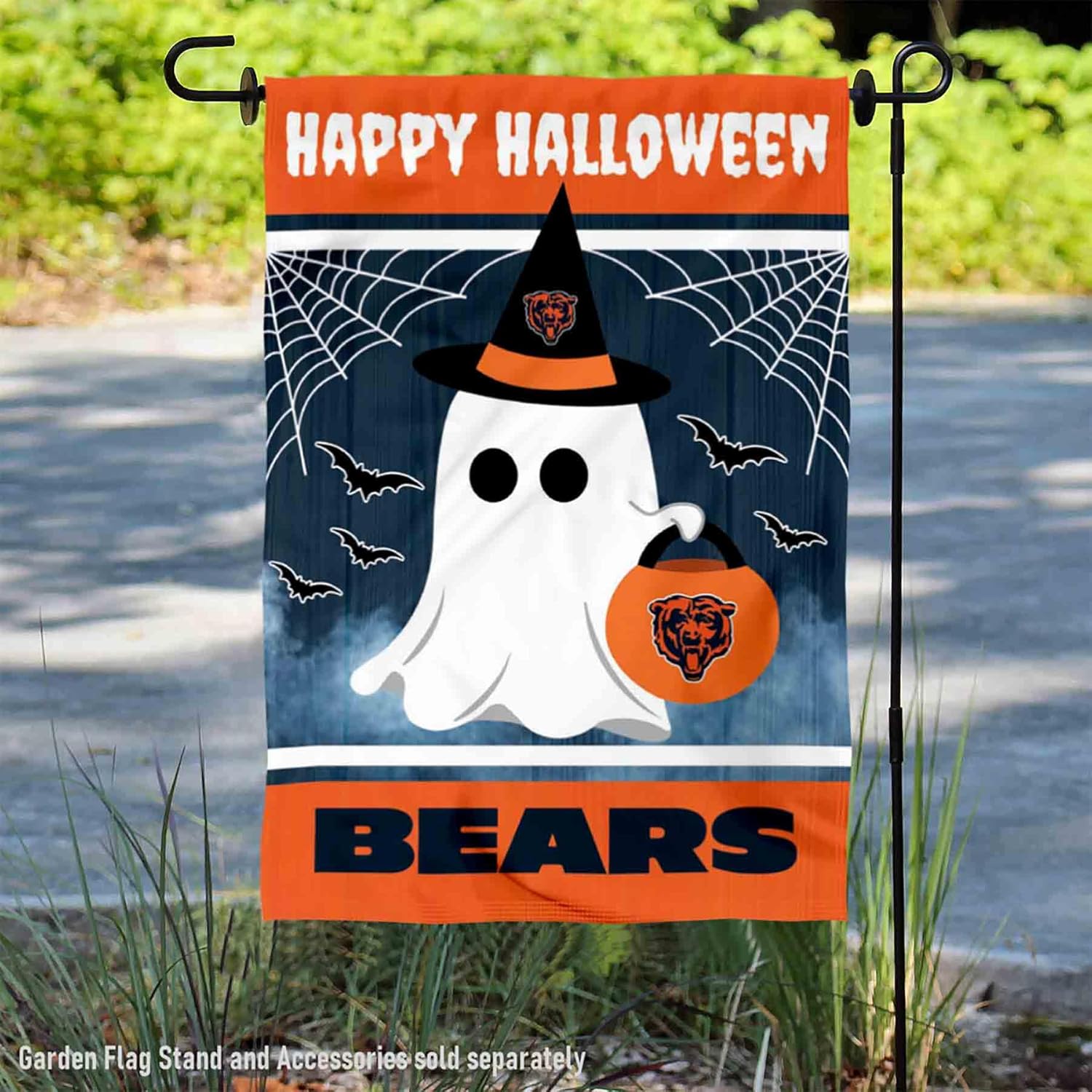 Chicago Bears Happy Halloween Garden Flag Double Sided Banner - Image 2