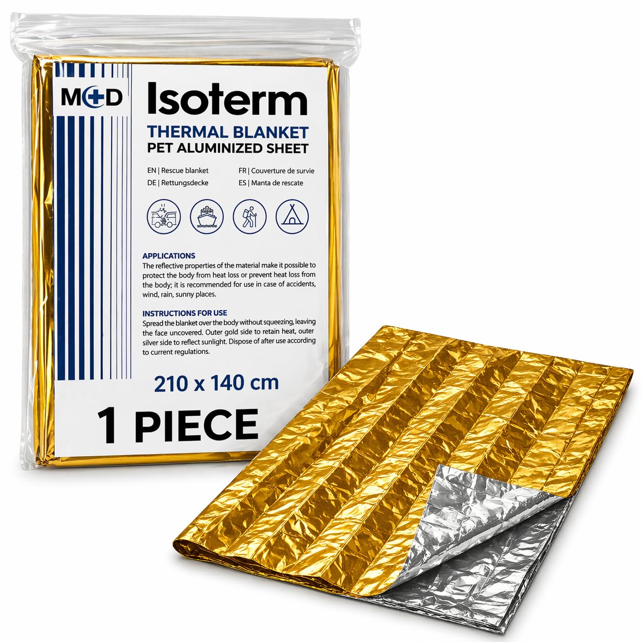 Manta isotérmica de Emergencia – 1 Unidad - termorreflectante Oro y Plata | Manta térmica Emergencia para Primeros Auxilios Supervivencia y Outdoor