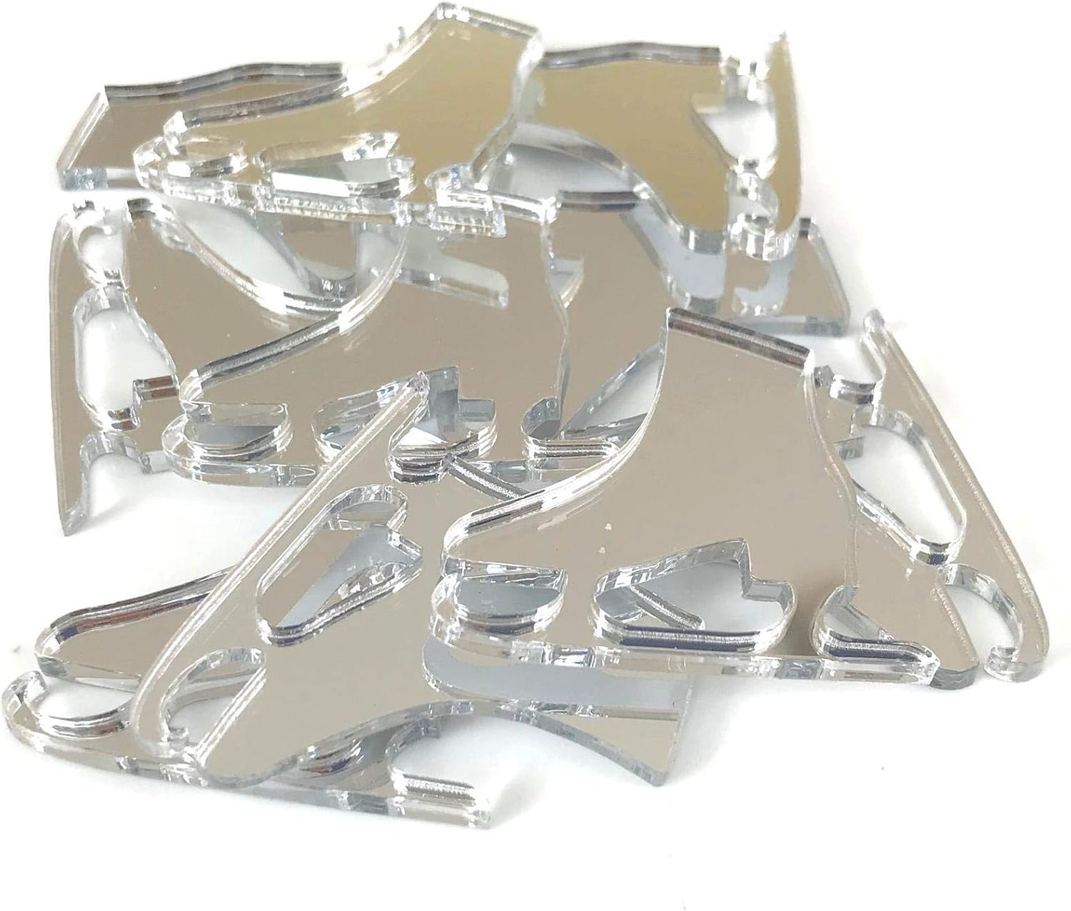 Super Cool Creations Ice Skates Shaped Crafting Mirrors, Set of 10, Many Colours, Shatterproof Acrylic, Gold Mirror, Pack of 10 x 10cm
