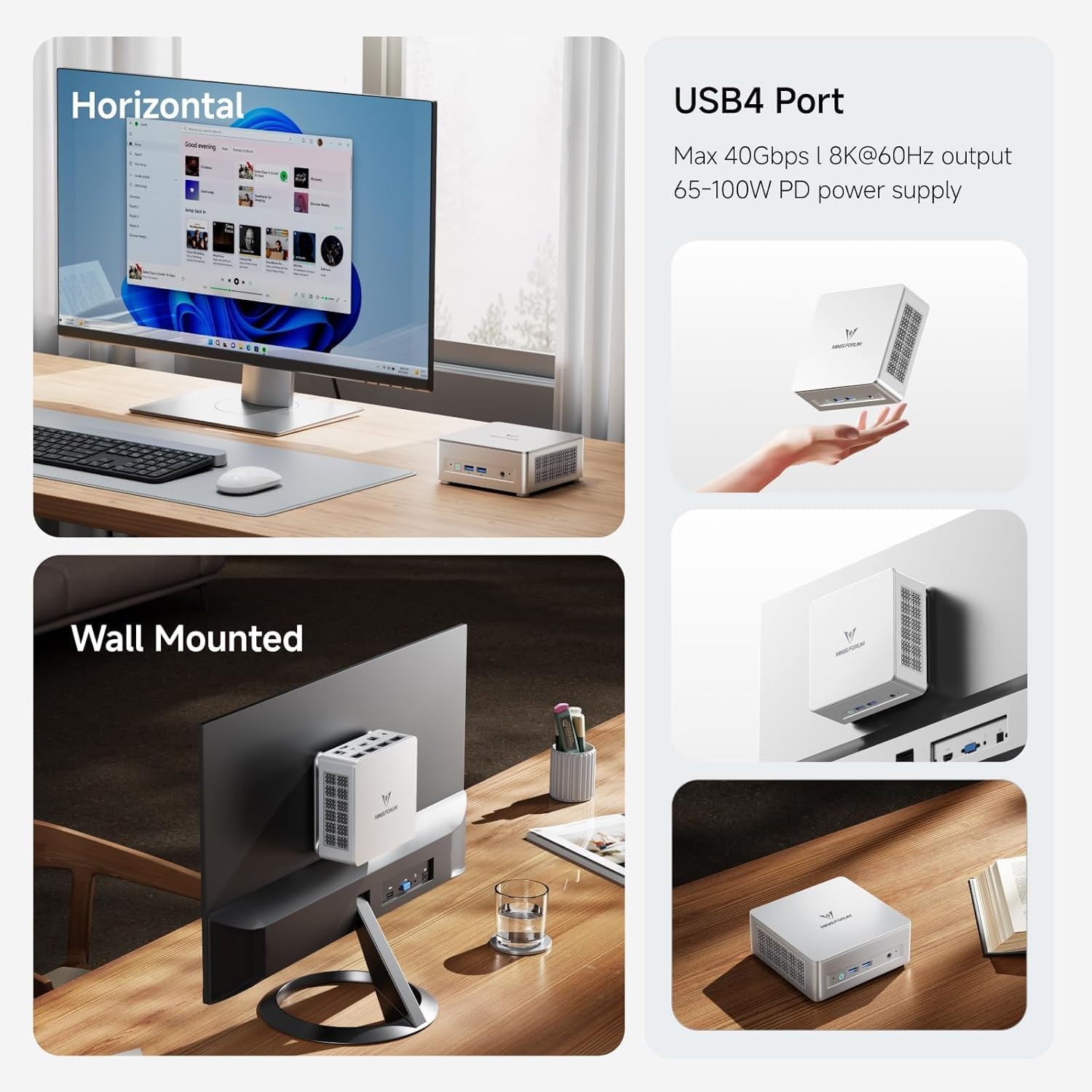 MINIS FORUM UM870 Slim Mini-PC, AMD Ryzen 7 8745H (8 Kerne/16 Threads, bis zu 4,9 GHz), 32 GB DDR5-RAM und 512 GB PCIe 4.0 SSD, DP/HDMI 2.1/USB 4.0, 4 x USB Typ A, WLAN 6e/BT 5.2