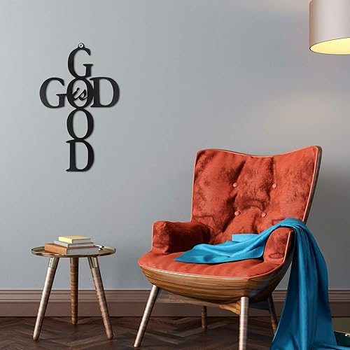 Miniatura 6 de Letrero colgante de metal con cruz negra con texto en inglés "God is Good", bonito regalo de decoración religiosa para decoración de pared del hogar
