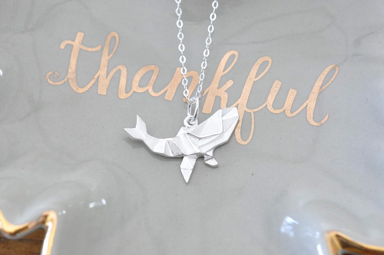 Origami Whale Necklace in Sterling Silver with 16" Chain - Image 9