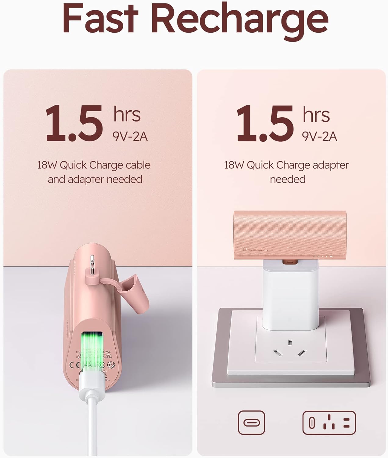 VEGER Portable Charger being recharged via USB-C cable