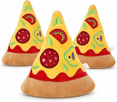 LOGOFUN 3pcs Pizza Shaped Pet Squeaky Toy for Dog Cat | Dog Chewing Toy, Funny Puppy Biting Toy, For Pet Playing Interaction