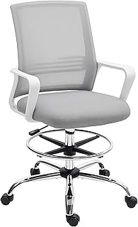 Drafting Chair, Swivel Draughtsman Chair, Ergonomic Office Chair, Mesh Standing Desk Chair with Lumbar Support, Adjustable Foot Ring, Adjustable Height, Grey