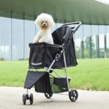 Pet Stroller for Dogs and Cats, Foldable 3-Wheel Dog Stroller with Storage, Cup Holder and Waterproof Cover, Ideal for Small to Medium Pets