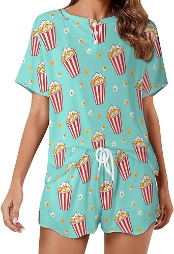 Dujiea Womens Pajamas Sets Short Sleeve Sleepwear, Lounge Wear Set Short-Sleeved Pjs And Shorts with Pockets