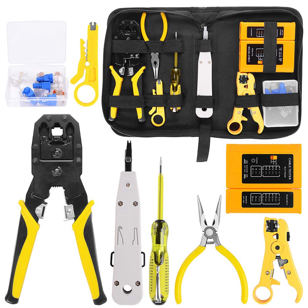 Kit d'outils de réparation de réseau RJ45 RJ11 RJ12 avec testeur de câble, sertissage de câble à ressort, pince à sertir réseau, testeur et outils de réparation