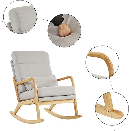 Miniatura 4 de Moderna mecedora deslizante, silla decorativa tapizada, mecedora para guardería y silla de lectura, silla mecedora con marco y patas de madera