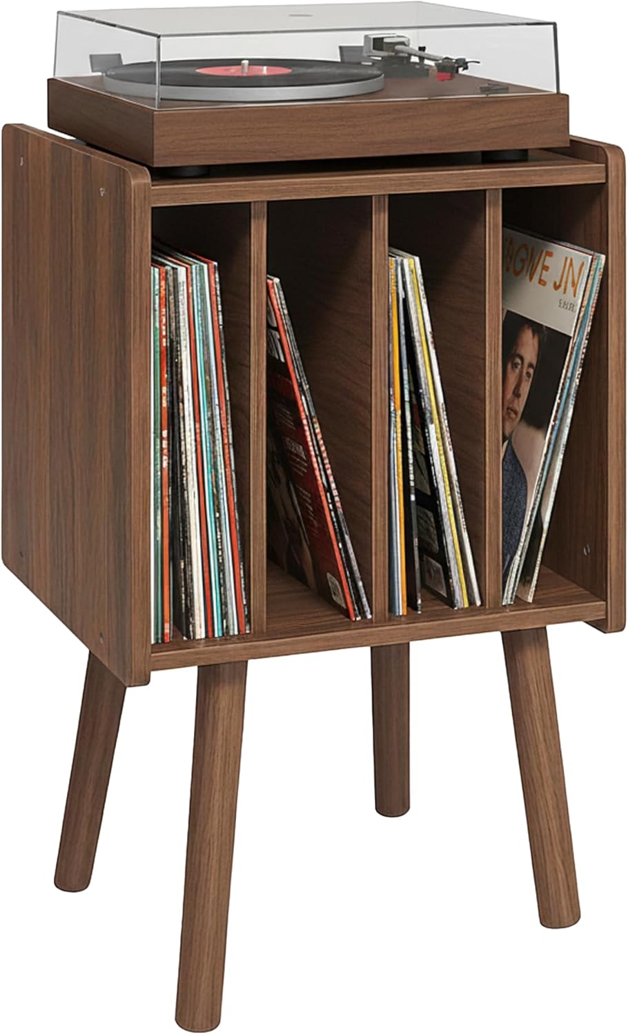 Soporte para tocadiscos, mesa de almacenamiento de discos de vinilo con 4 gabinetes, capacidad para hasta 40 vinilos, soporte giratorio moderno de