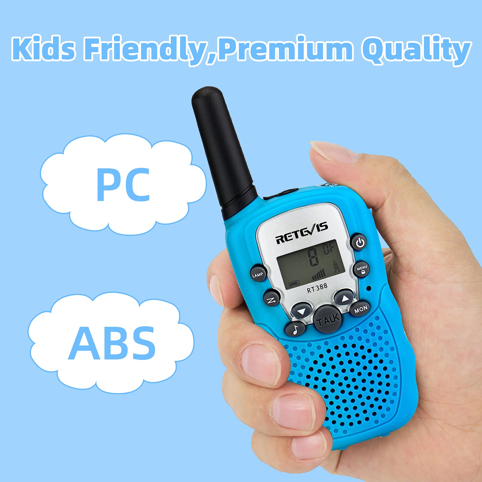 Retevis RT388 Walkie Talkie Niños, 8 Canales LCD Pantalla Función VOX 10 Tonos de Llamada Linterna Incorporado Juguete Regalo para Cámping Vacaciones Actividades Escolares (Azul Amarillo, 2 Par Retevis RT388 Walkie Talkie Niños, 8 Canales LCD Pantalla Función VOX 10 Tonos de Llamada Linterna Incorporado Juguete Regalo para Cámping Vacaciones Actividades Escolares (Azul Amarillo, 2 Par
