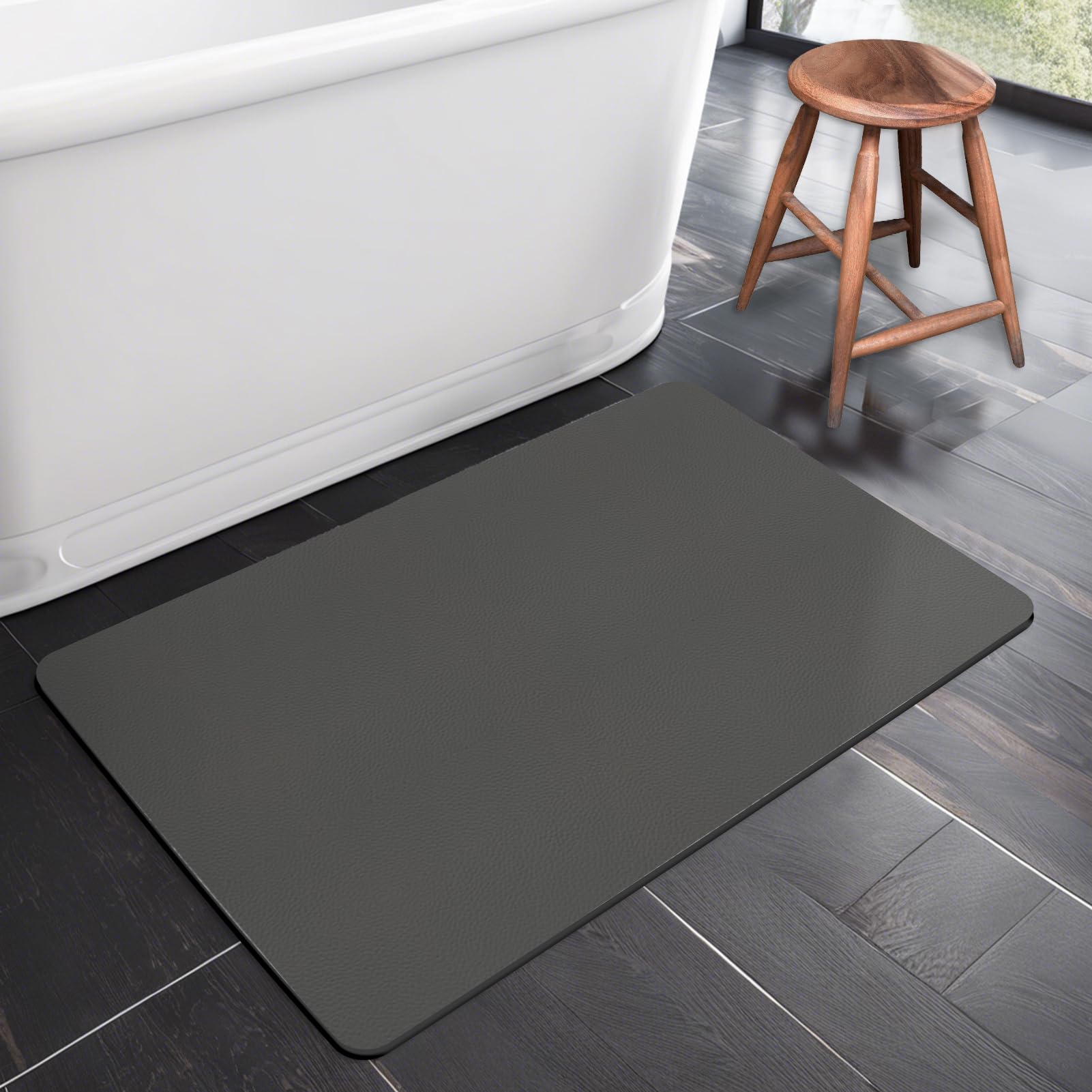 LIMNUO Bathroom Mat Bath Mats Quick Dry Absorbent Rubber Backed Thin Bathroom Rugs Fit Under Door-Bath Mats for Floor Mat in Front of Sink (Dark Grey - Image 2