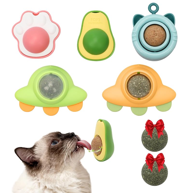 Brinquedo com Catnip para Gatos Goosheep, Bolas Giratórias para Parede com Reposição, Conjunto com 5 + 2 Bolas