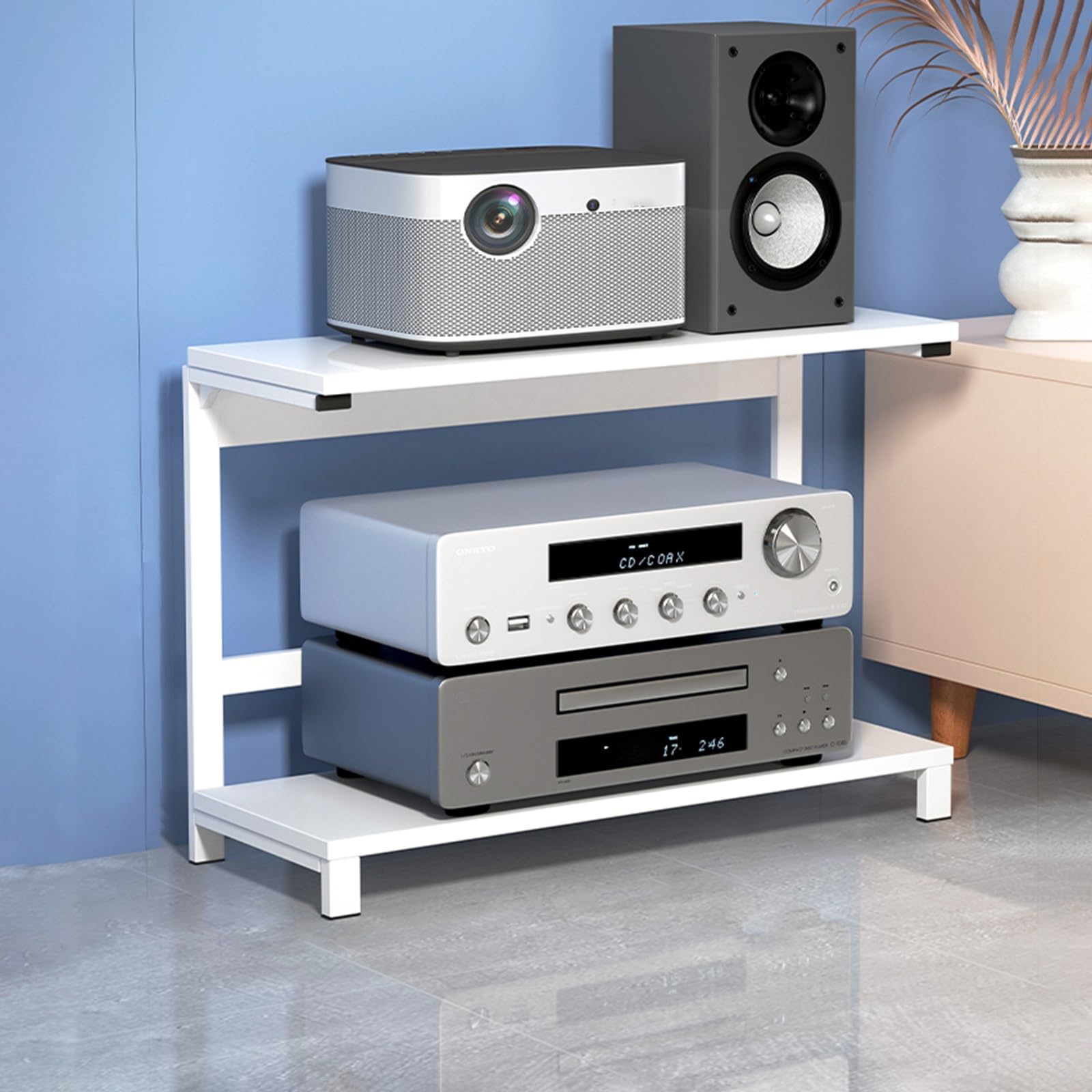 Estantería/Mueble esquinero metálico para componentes de audio, ideal para la mesita de noche o la oficina. Soportes y estantes para equipos de música/muebles AV, soporte para medios audiovisuales c