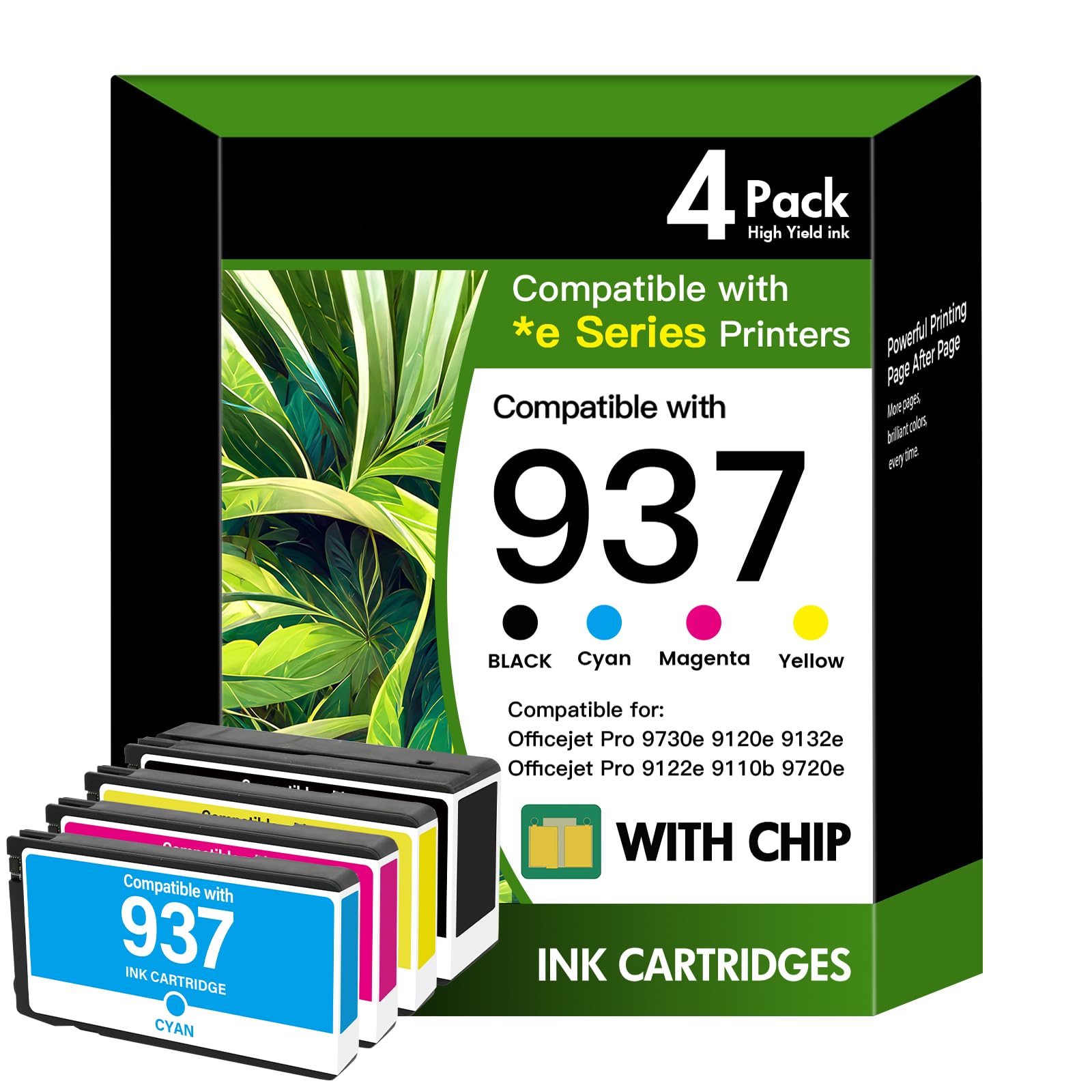 937 Duckerpatronen Multipack XL 9730e 9120e Kompatibel für HP937 937e Tintenpatronen für HP 937XL für HP OfficeJet Pro 9135e 9125e 9130b 9132e 9122e 9110b 9130e Patronen (Schwarz Cyan Magenta Gelb)