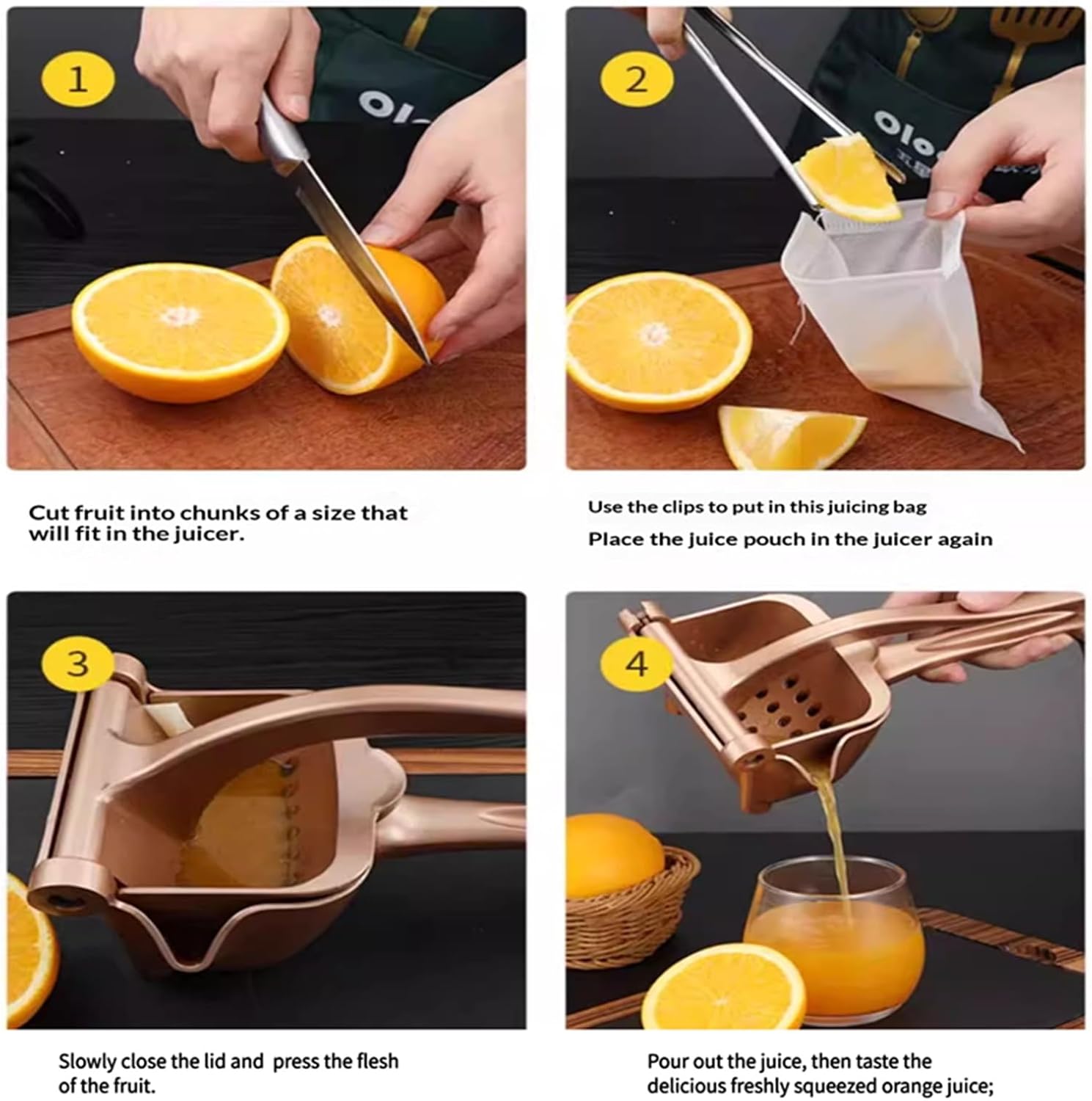 Aluminum Alloy Citrus Juicer Hand Press Manual Juicer For Woman Fresh Fruit Juice Extractor With filter bag 50Pcs Easy To Clean For Orange Citrus Pomegranate Lime Grapefruit (Silver)