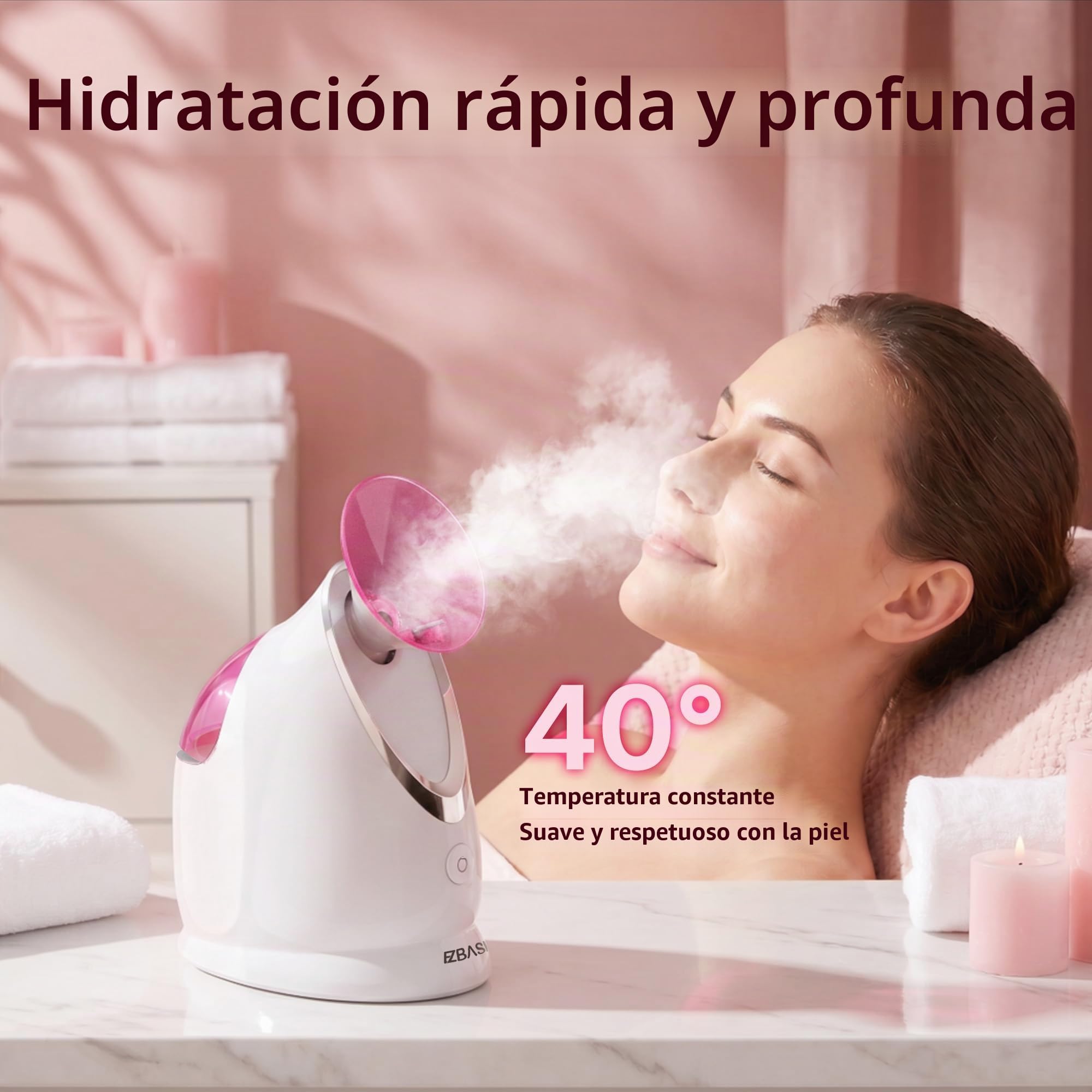 Vaporizador Facial Spray SPA Facial de Nano Iónico Hogareño, Destapar Poros, Humidificador Atomizador de Niebla Caliente, Hidratación de Rostro,1 Pack + 5 Stainless Steel Skin Kit Rosa