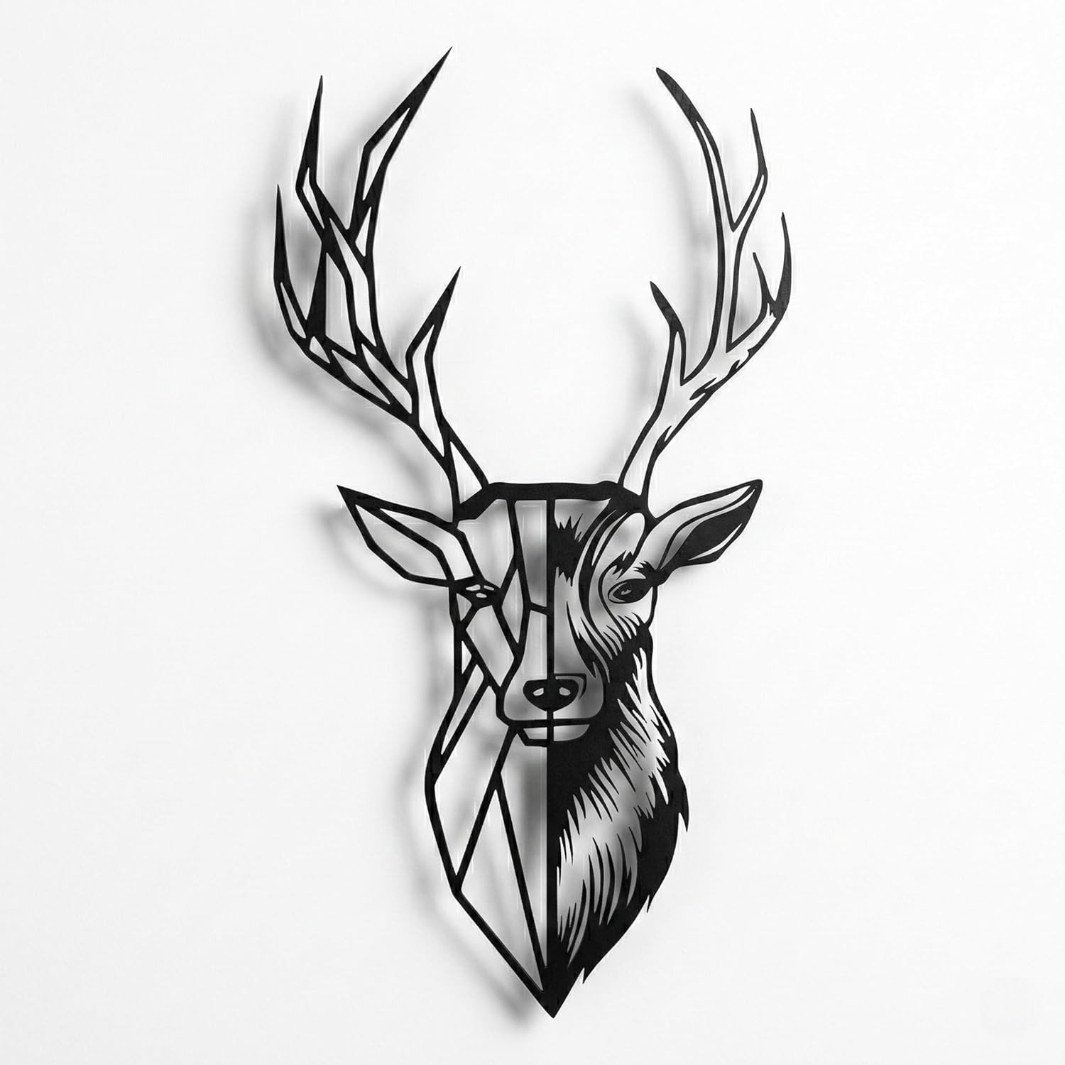 Metal Deer Head Natural Metal Wall Art 3D Deer Silhouette Metal Wall Decor Home Decoration Deer Sculpture Deer Antler Metal Sign Metal Charm (12" W x 24" H / 32 x 61cm)