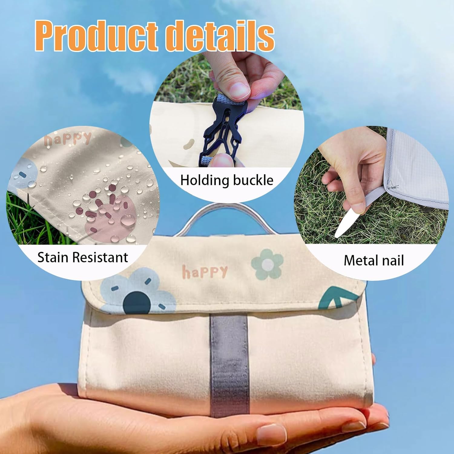 Portable Extra Large Outdoor Picnic Blankets,Sand Free Foldable Beach Mat,Travel Outdoor Camping Blanket,Music Festival Lawn Mats,Cartoon Flower,82.6 x 86.6 Inches,1 Piece