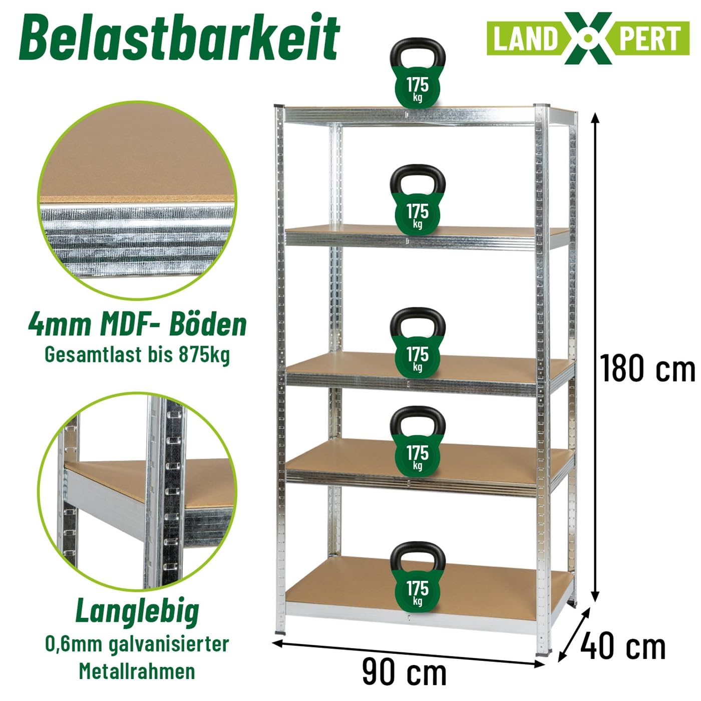 2er Sparset Schwerlastregal 180x90x40cm 875kg Lagerregal Kellerregal 5 Böden Silber