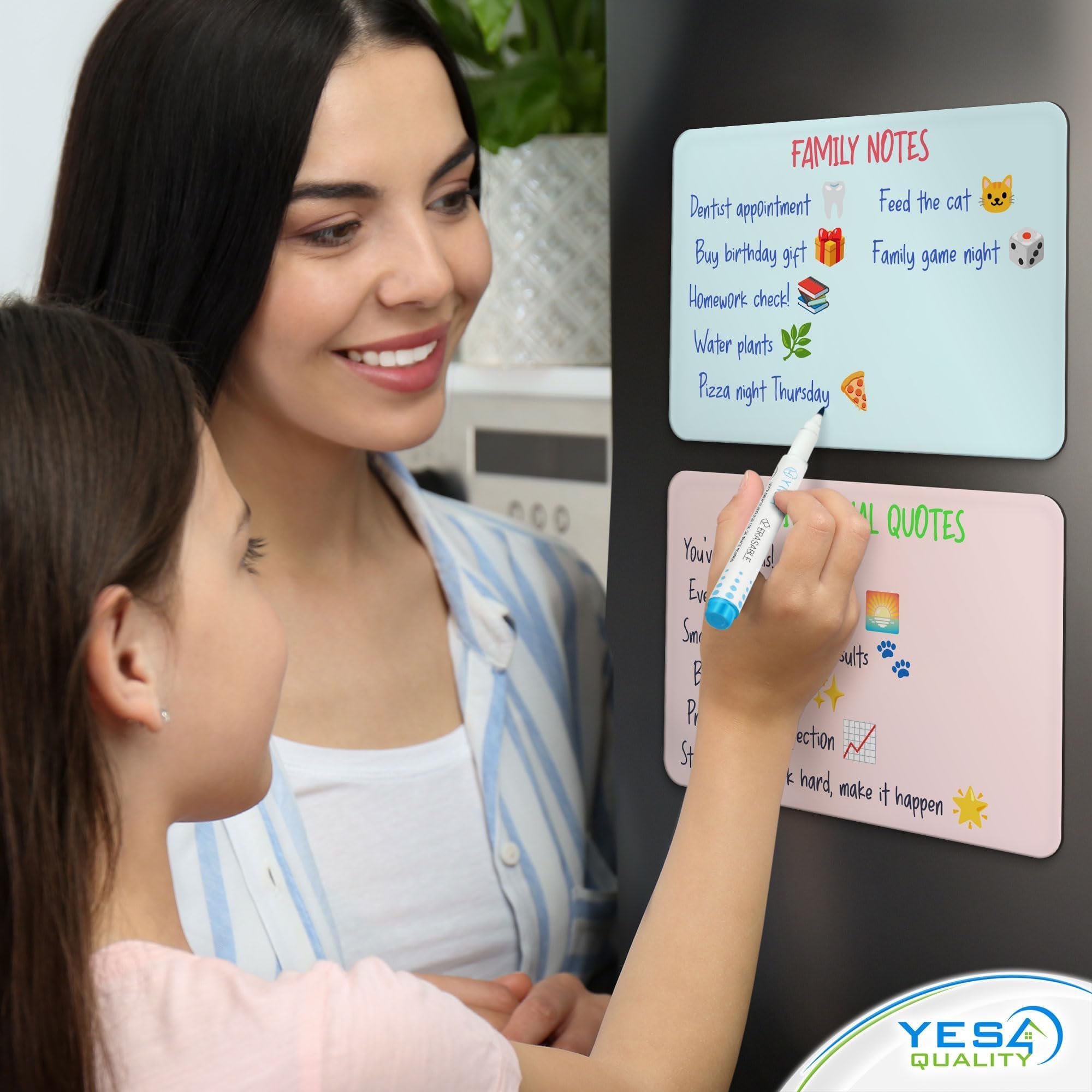 Magnetic Dry Erase White Board Set for Fridge - A4 / 12x8 / 30x20cm - 8 Pcs, Multicoloured - 3 Stain Resistant Whiteboard Sheets with 4 Markers & Eraser - Refrigerator Board Planner - by Yes4Quality