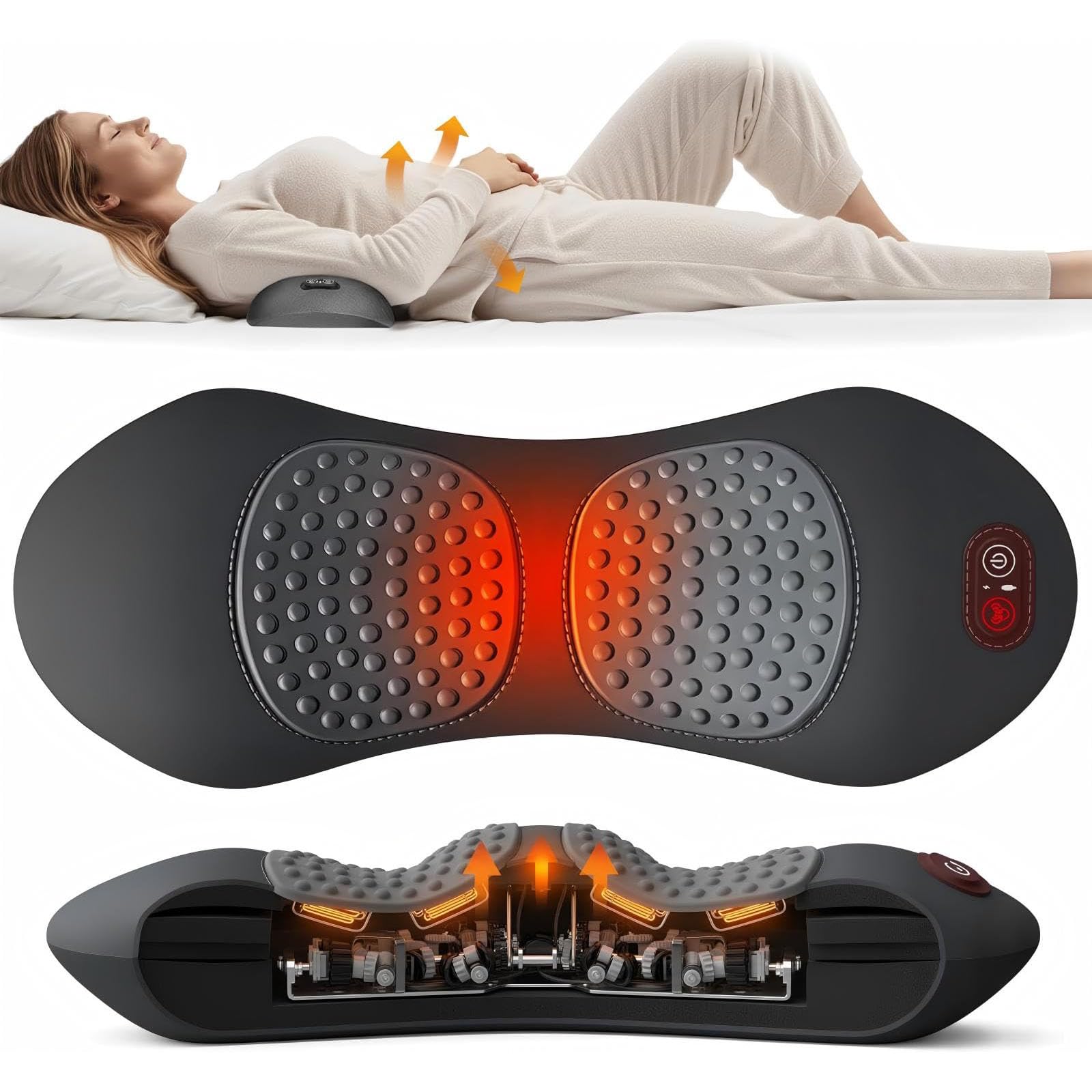 Massaggiatore 3 in 1 per la Schiena, con Calore, Trazione e Vibrazione 3 In 1 for Alleviare la Sciatica e Il Dolore Lombare, Supporto Lombare Ergonomico (Grigio scuro)