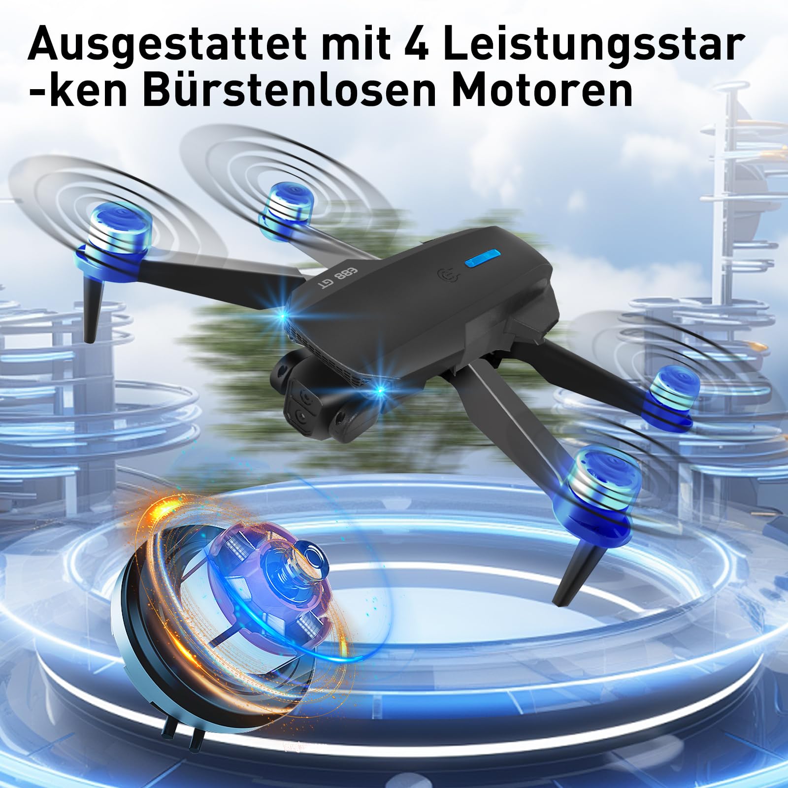 Drohne mit Kamera 1080P,RC FPV Faltbar Quadrocopter,90° verstellbare Linse,3D Flip,Headless Mode, bürstenloser Motor,Start/Landung mit einer Taste,Höhenhalte,Geschenke für Anfänger und Kinder