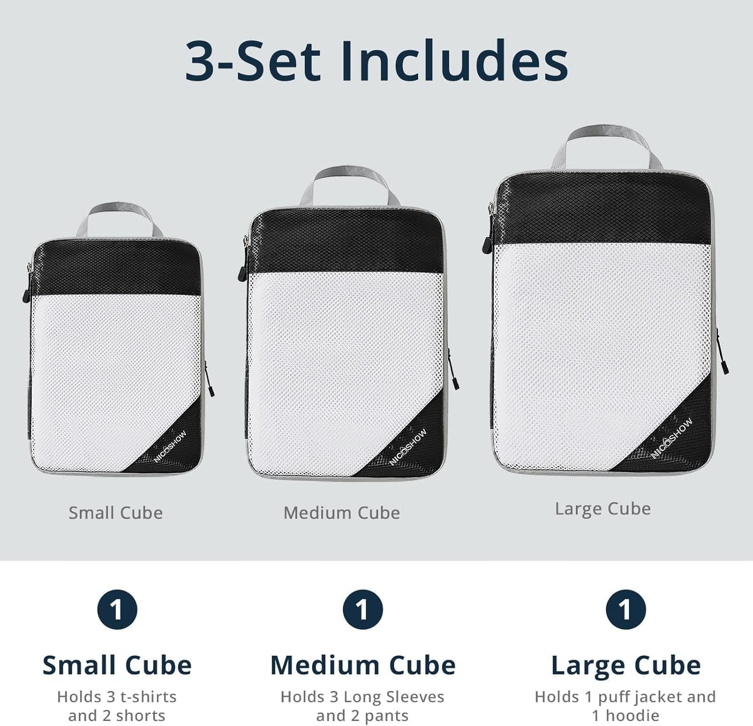 NICOSHOW 6 Set Compression Packing Cubes for Travel - Compressible, Lightweight, and Space-Saving Packing Cubes, Travel Essentials for Women, Black