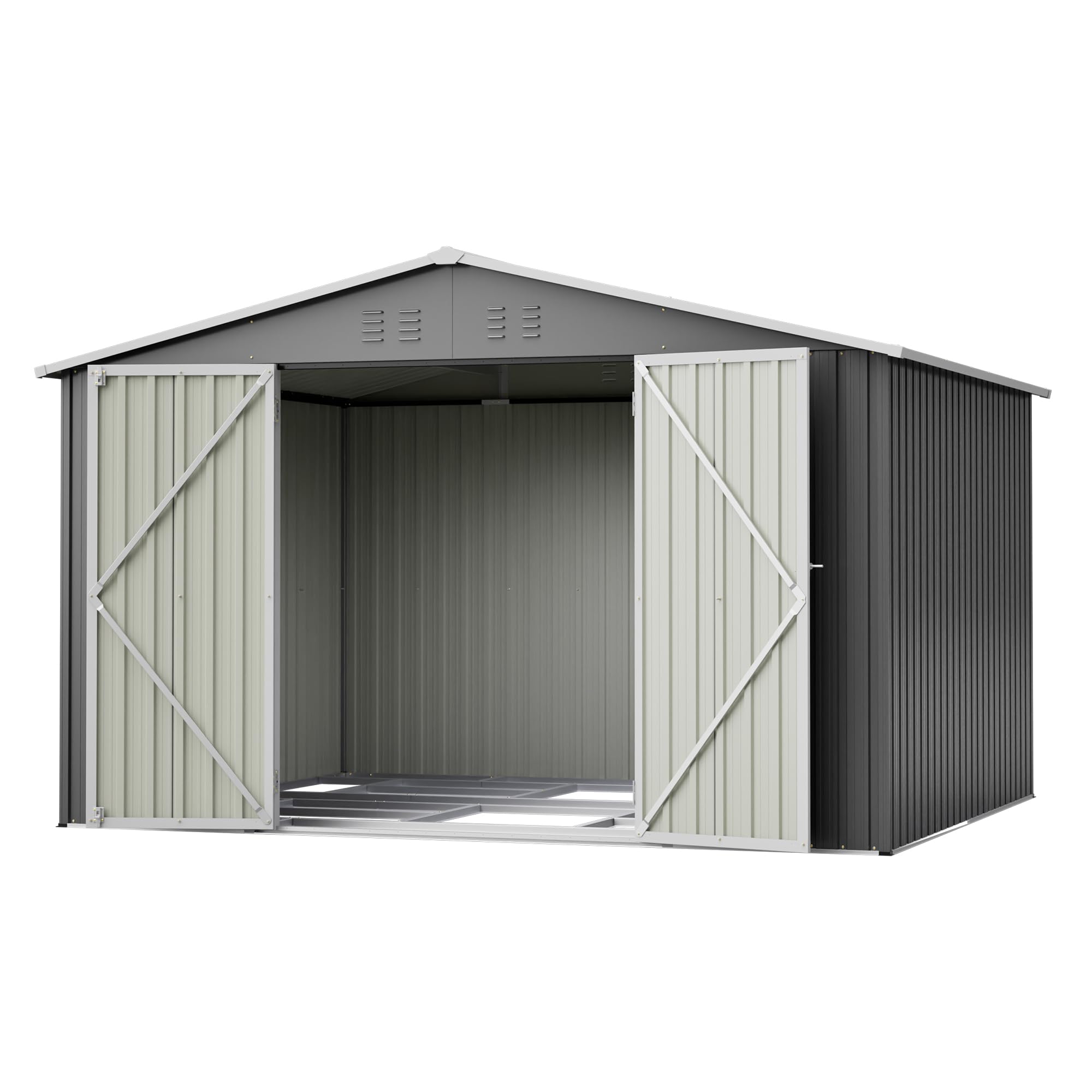 Metalowa szopa na narzędzia 2,4 x 1,8 m, antracytowa, szopa na narzędzia z drzwiami składanymi o szerokości 106 cm, odporna na warunki atmosferyczne, stalowa altana ogrodowa, idealna do narzędzi