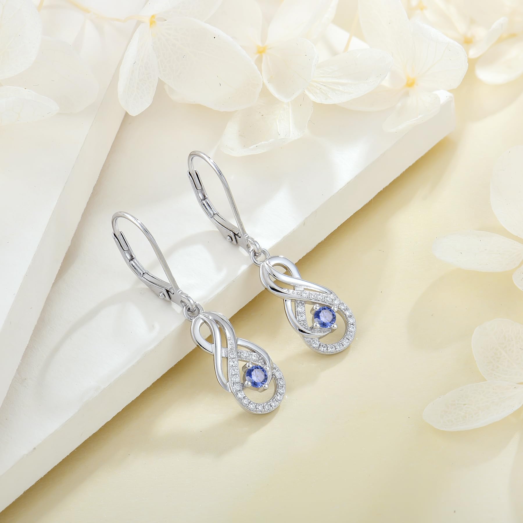 Unendlichkeit Ohrringe Damen 925 Sterling Silber Baumeln haengende mit 3A Zirkonia Geburtsstein für Frauen