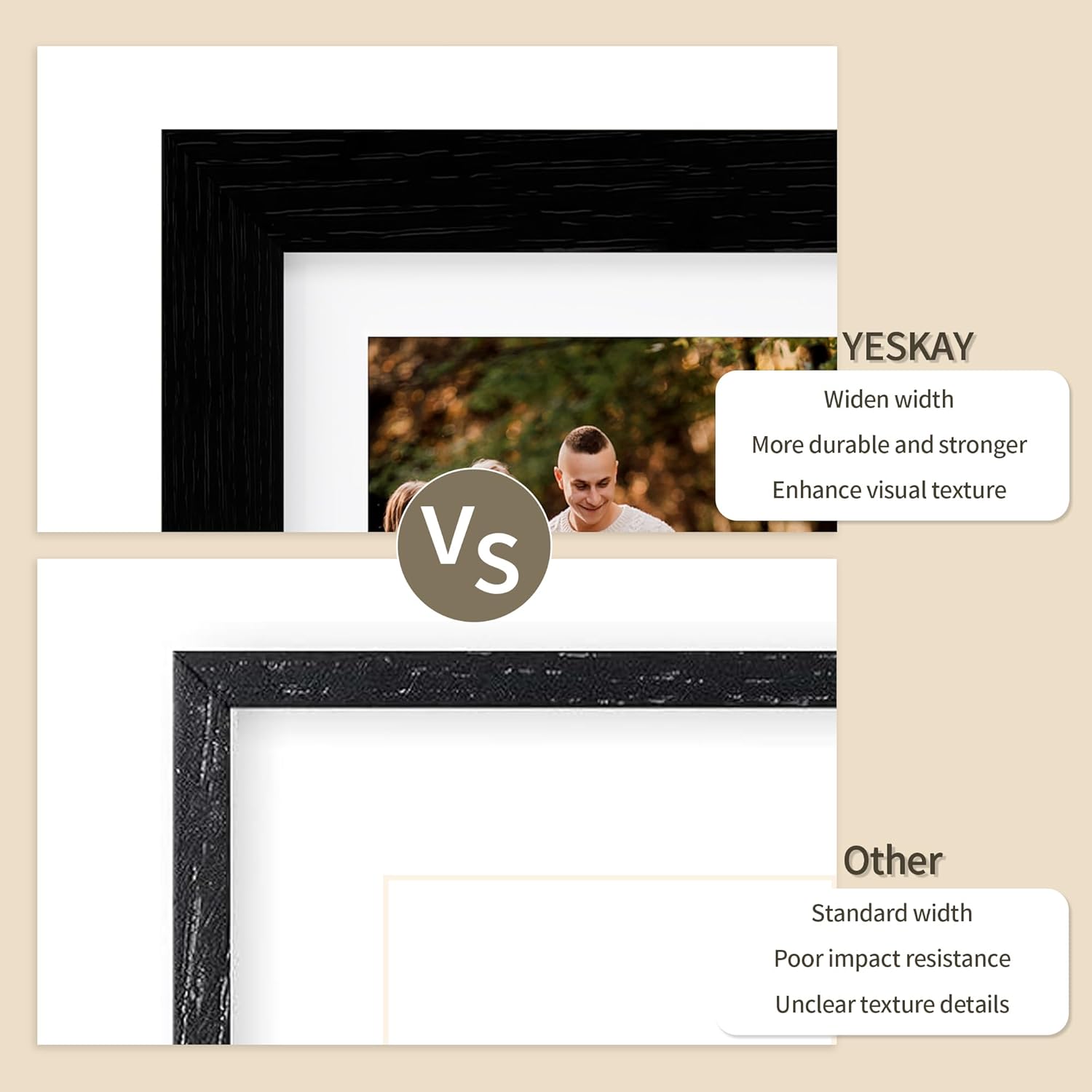 11x14 Picture Frame - 11 x 14 Photo Frame Made of Solid Oak Wood and Real Glass,Display Picture 5 Opening 4x6 with Mat or 11x14 Without Mat for Wall & Tabletop(Color Black) - Image 3