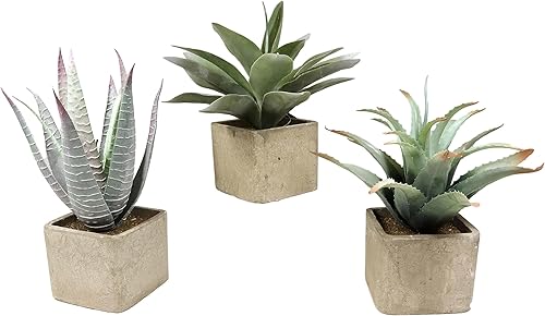 Miniatura 2 de Ebros Gift Juego de 3 suculentas botánicas artificiales realistas en maceta cuadrada de 11 pulgadas de alto, plantas de imitación de helecho,