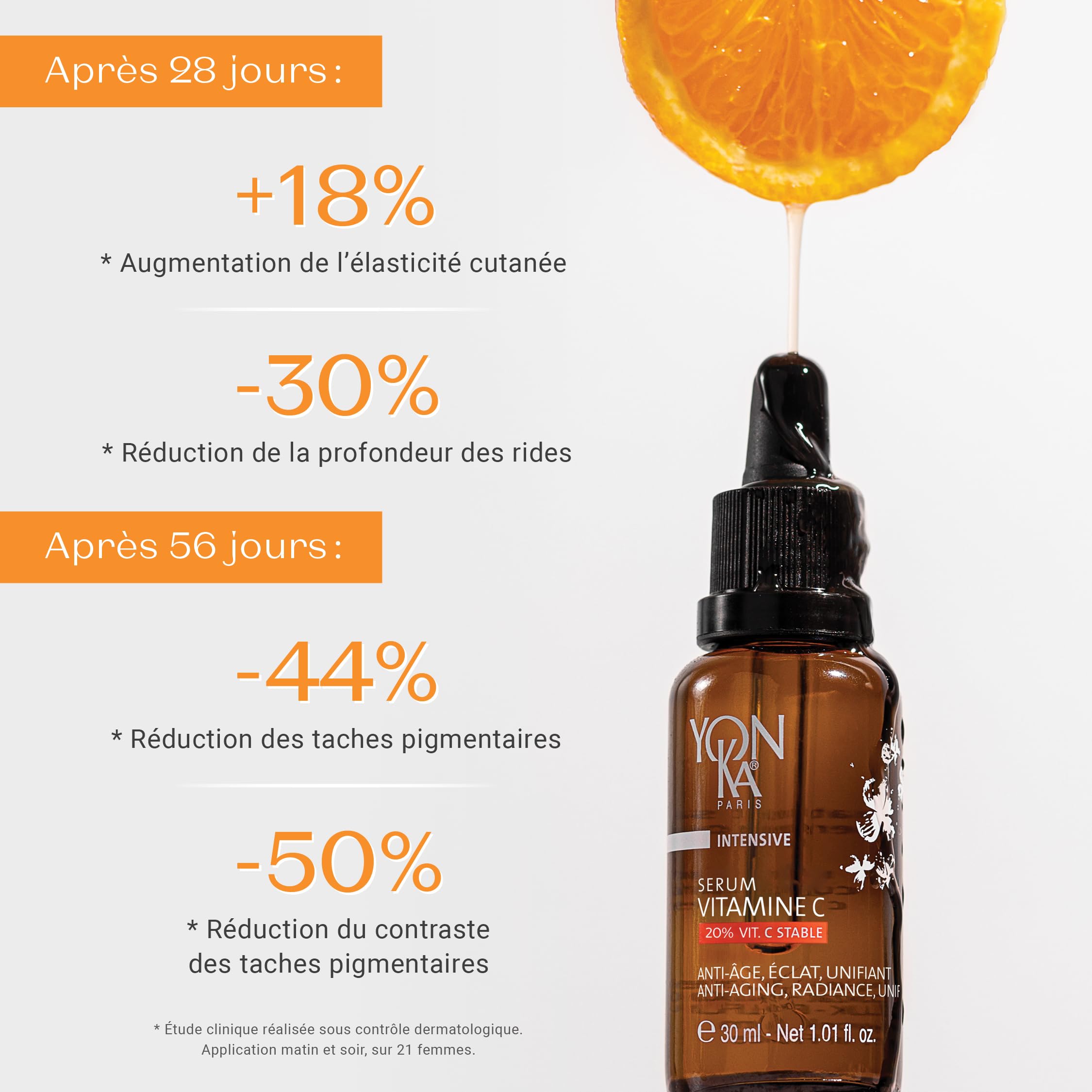 Yonka Sérum Vitamine C 30ml - Texture Huile - Anti-Âge, Éclat et Unifiant Illumine et Réduit les Taches - 20% de Vitamine C Stable - 99,9% d’Ingrédients d’Origine Naturelle