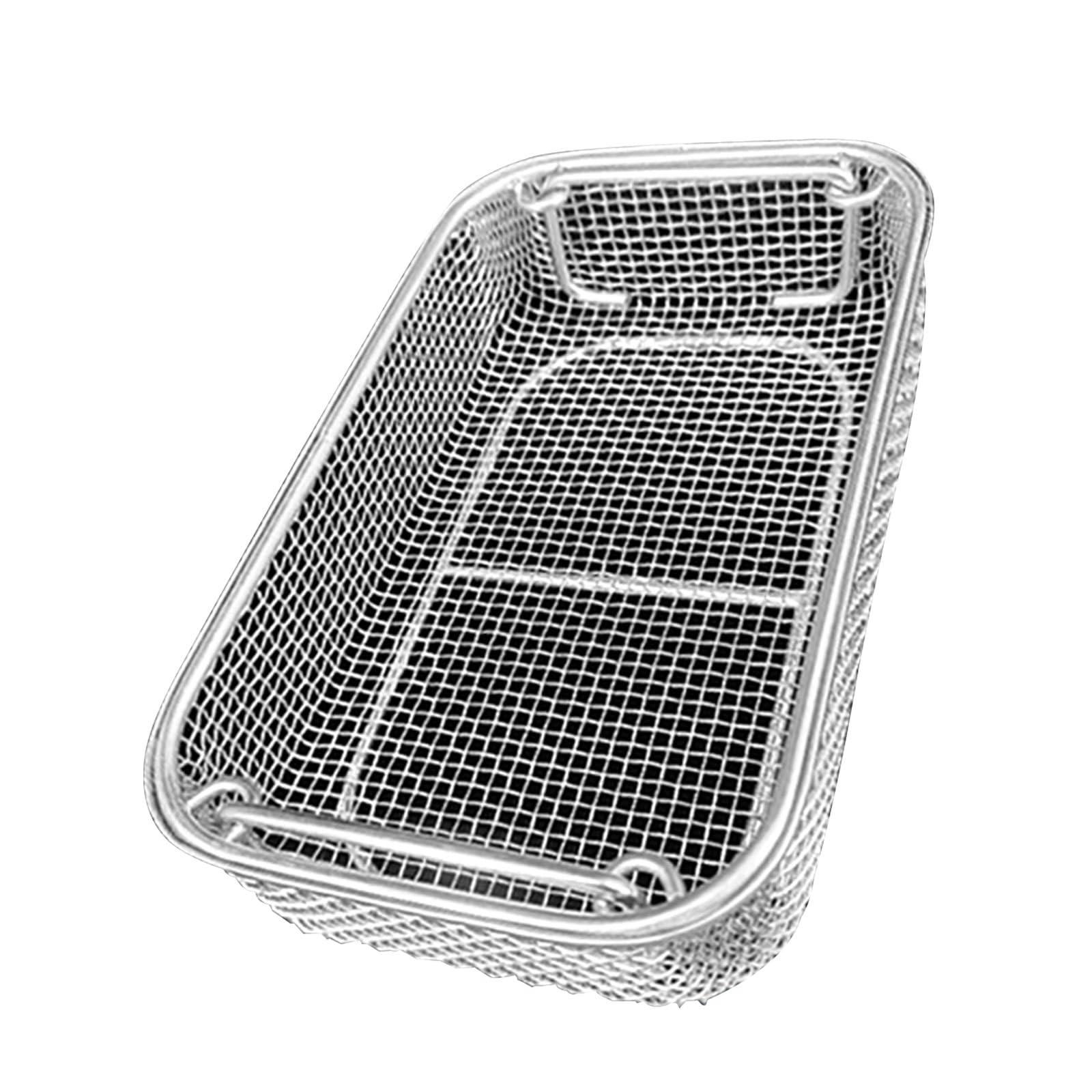 Cestello per la sterilizzazione di strumenti chirurgici, vassoio perforato con maniglia, maglia 4 mm, pulizia a ultrasuoni, per l'industria medica e alimentare(40x25cm/15.7x9.8in)