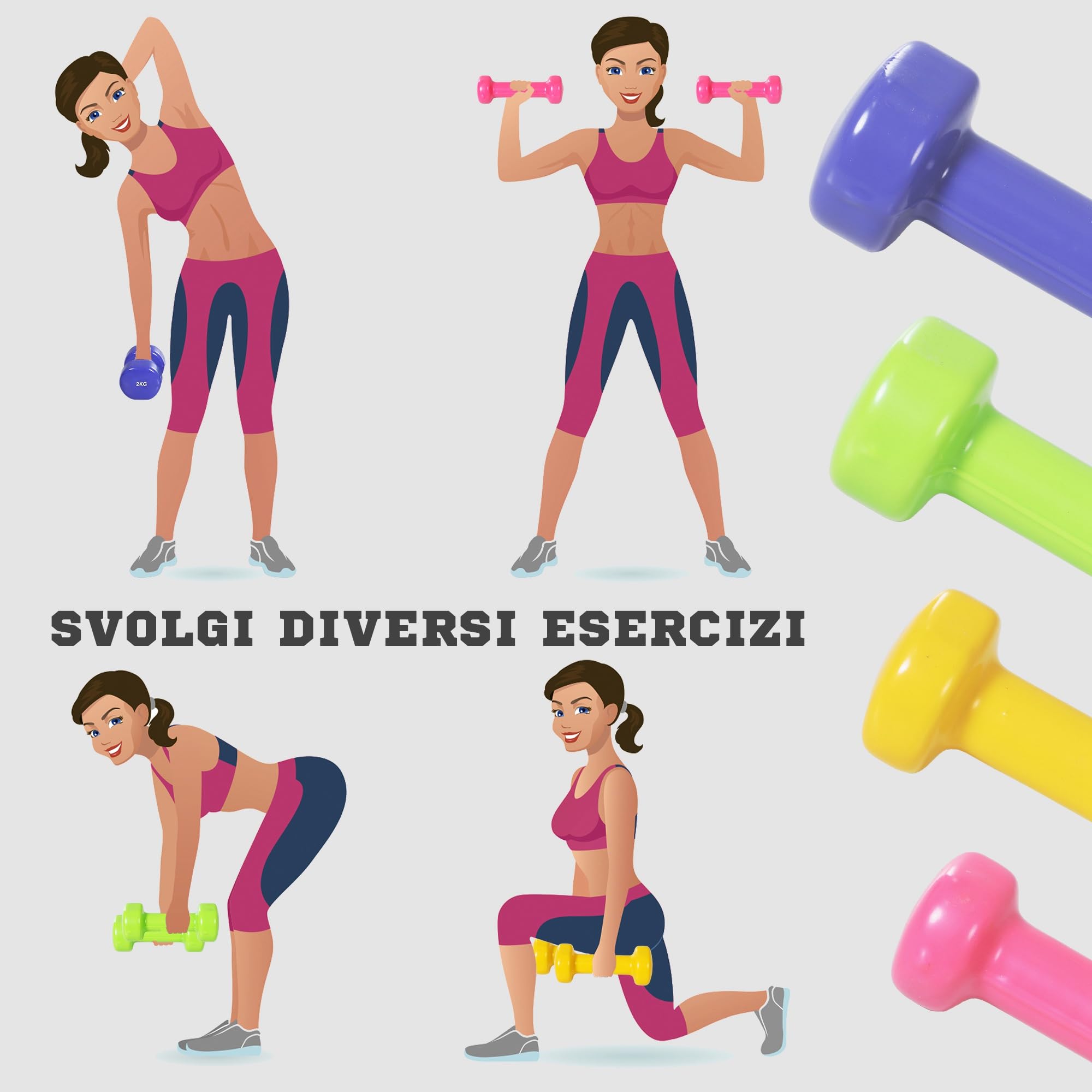 HOMCOM Manubri Pesi, Set Manubri Palestra da 10kg con Valigetta 4 Paia di Manubri (2x0.5kg, 2x1kg, 2x1.5kg, 2x2kg)