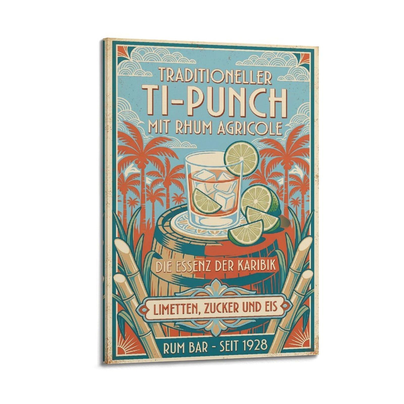 Xkuga Boys Frame-Style Ti Punch Caribbean Rum Cocktail Poster Mixology Vintage Guide Modern Decorative Canvas Prints - Ideal Wall Art For Family, Man Cave, Game Room, & Girls Bedroom 20X30inch(50X75cm)