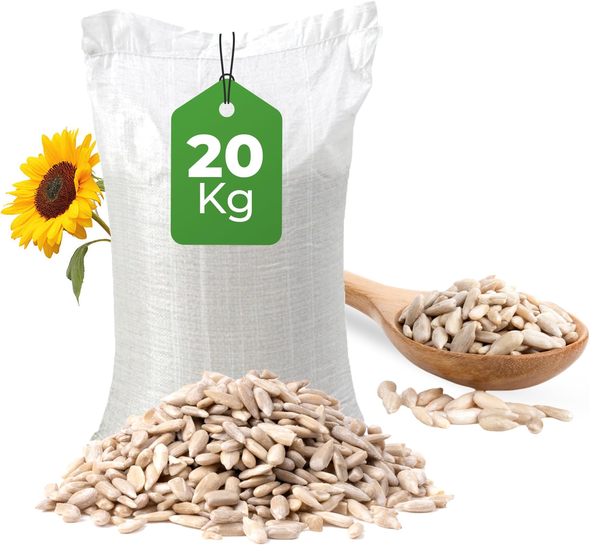 20kg Sunflower Hearts Wild Bird Food - Sunflower Seeds for Garden wild Birds - Just Green