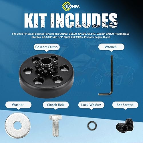 Miniatura 3 de Embrague Go Kart de 34 de pulgada con orificio centrífugo de 12 dientes para cadena #35 compatible con motores pequeños de 2 a 6.5 HP, piezas Honda