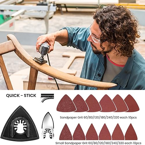 Miniatura 5 de CONNOO Paquete de 156 hojas de sierra oscilantes, hojas de herramientas oscilantes con papel de lija, kits de cuchillas bimetálicas multiherramienta