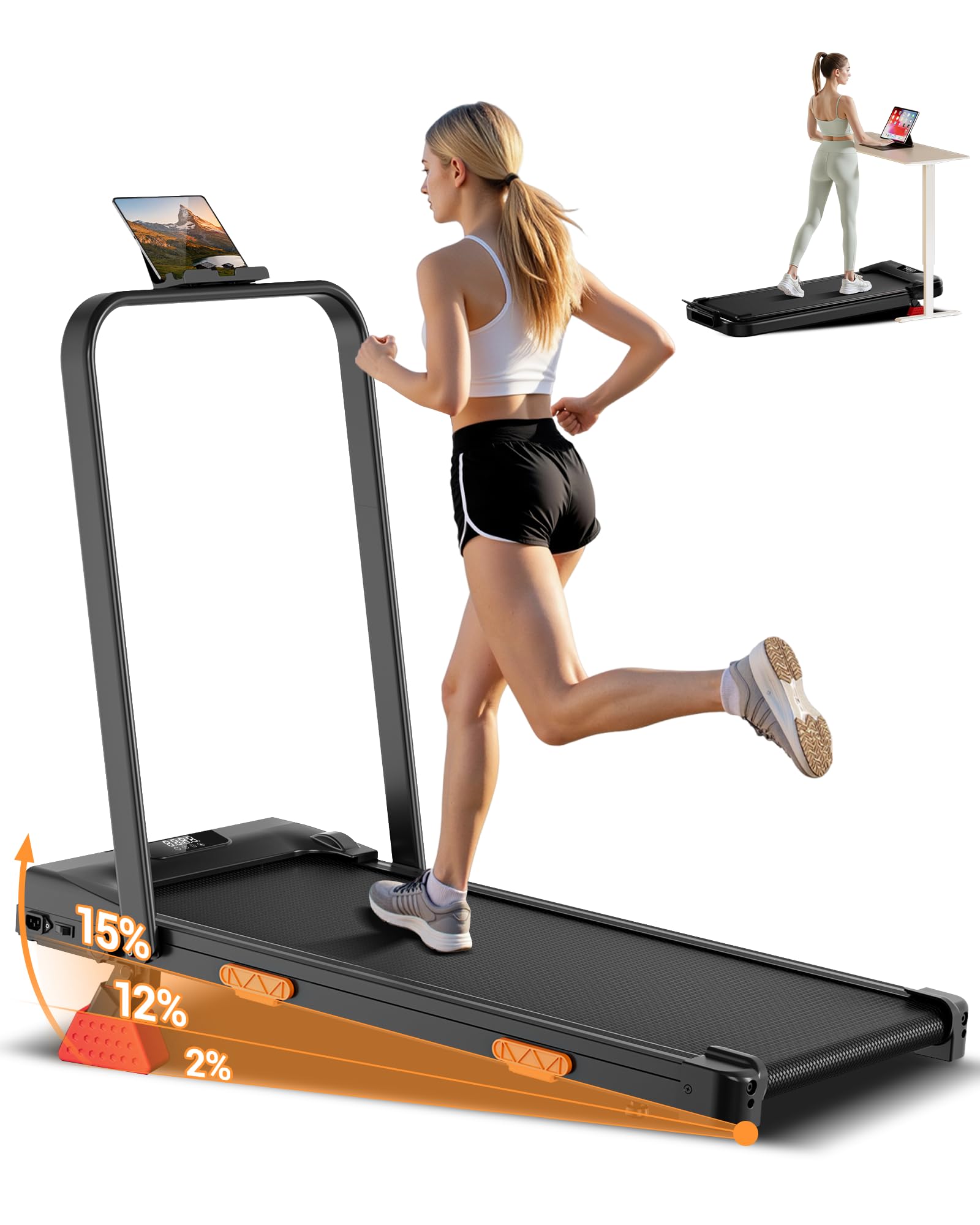 CURSOR Tapis de Course Pliable Inclinable 15% 3.0 HP Moteur Silencieux Charge Max 159KG