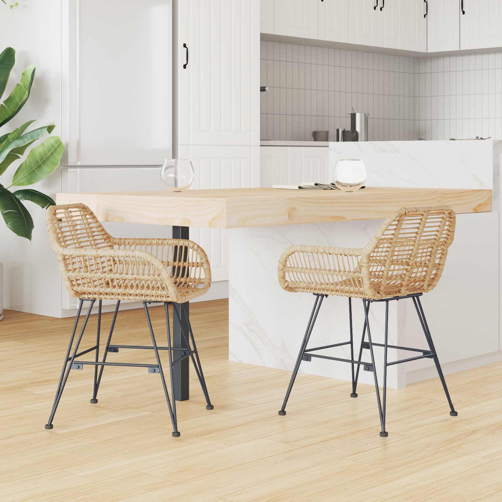 Lot de 2 chaises en rotin tissées à la main - 55 x 50 x 74 cm - Chaise de salle à manger en rotin et fer avec accoudoirs et repose-pieds - Dossier ergonomique pour une assise confortable