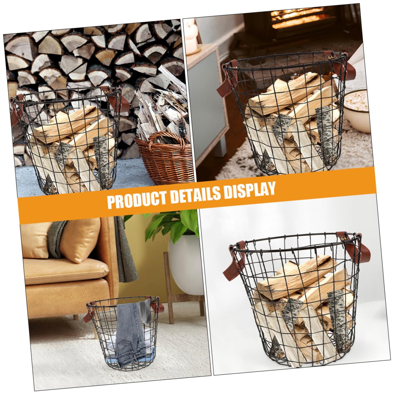 Cesto Portalegna Rotondo in Ferro con Manico Stile Rustico | Ampia Capienza, Uso in Cucina e Ambienti Domestici, Design Farmhouse Decorativo