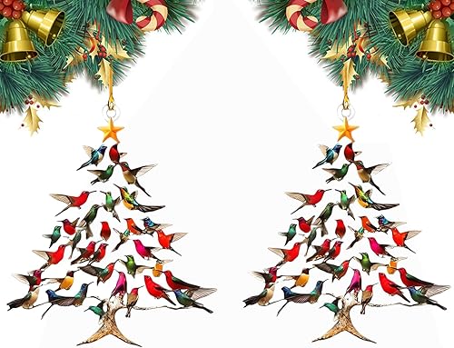Nuevo adorno de Navidad de colibrí, decoración colorida de árbol de colibríes, adorno de colibrí apilado para Navidad, decoración del hogar de