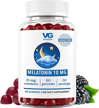 VITA GLOBE Melatonin Gummies 10mg, Sleep Aid Gummies, Sugar Free- Non-GMO, Vegan and Sleep Aid Supplement, Supports Relaxation & Healthy Sleep Cycle, 60 Count Sleep Aid Gummy Pack of 1