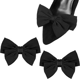 2 PCS Satin Bow Shoe Clips, Removable Black Bow Shoe Buckles for Wedding Party, Elegant Shoes Accessories for Women Shoes Charms for Heels Flats Bags Hair