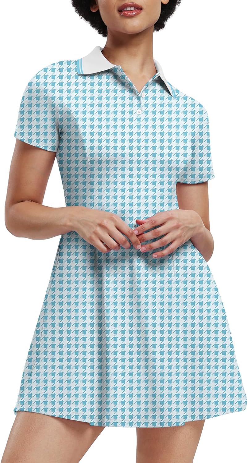 Womens Tennis Dresses Golf Dress Short Sleeve with Shorts Workout Athletic Dress - Image 2